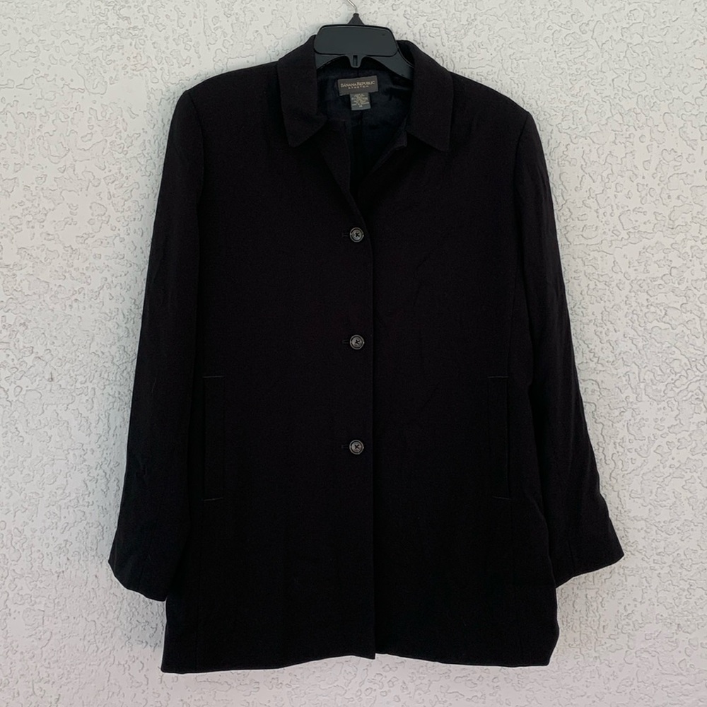 Banana Republic stretch black jacket/blazer pockets front buttons size 14